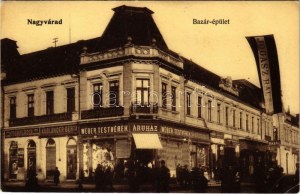1908 Nagyvárad, Oradea; Bazár épület, Magyar Általános Hitelbank nagyváradi fiókja, Dr. Barta fogorvos, Frankl Róza...