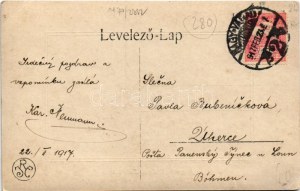 1917 Nagyvárad, Oradea; Szent László tér, villamos, Fekete Sas nagyszálloda, zsinagóga, piac, Cziller Imre üzlete ...