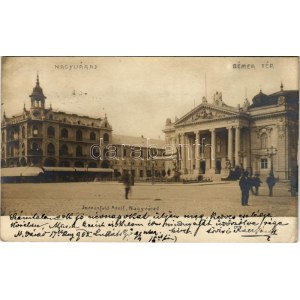 1903 Nagyvárad, Oradea; Bémer tér, Szigligeti színház, Rózsa Kiállítás szalagja. Sonnenfeld Adolf / plac, teatr...