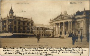 1903 Nagyvárad, Oradea ; Bémer tér, Szigligeti színház, Rózsa Kiállítás szalagja. Sonnenfeld Adolf / place, théâtre...