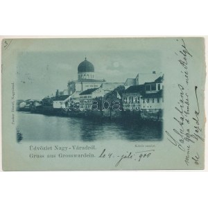 1900 Nagyvárad, Oradea; Körös részlet, zsinagóga. Pauker Dániel kiadása / Cris riverside, synagogue (b...
