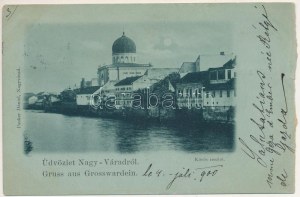 1900 Nagyvárad, Oradea; Körös részlet, zsinagóga. Pauker Dániel kiadása / Cris riverside, synagoga (b...
