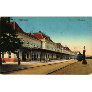 1915 Nagyvárad, Oradea; pályaudvar, vasútállomás, gőzmozdony, vonat. Vasúti levelezőlapárusítás 2-1915. ...