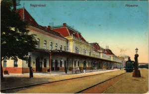 1915 Nagyvárad, Oradea; pályaudvar, vasútállomás, gőzmozdony, vonat. Vasúti levelezőlapárusítás 2-1915. ...