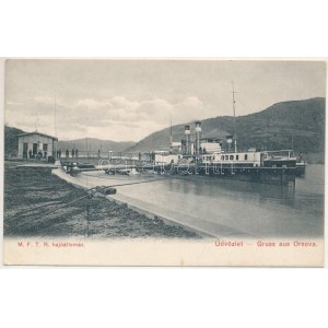 1909 Orsova, MFTR hajóállomás, gőzhajó / porto, piroscafo (EK)