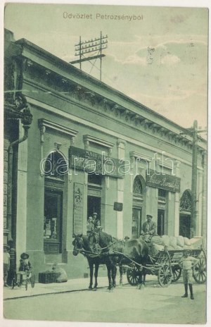 1916 Petrozsény, Petroseni, Petrosani ; M. kir. dohányáruda, Szüszer Bernát és fia üzlete. Adler kiadása / tobacco shop ...