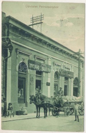 1916 Petrozsény, Petroseni, Petrosani; M. kir. dohányáruda, Szüszer Bernát és fia üzlete. Adler kiadása / tobacco shop ...