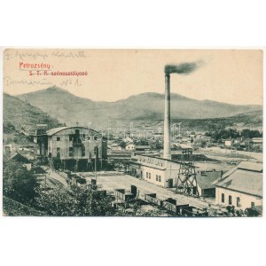 1916 Petrozsény, Petrosani; S.T.K. (Salgótarjáni Kőszánbánya) szénosztályozó, iparvasút. W.L. Bp. 1689. / uhoľná baňa...