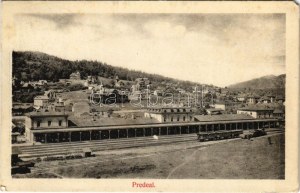 1914 Predeál, Predeal; vasútállomás, vonat, gőzmozdony / stazione ferroviaria, treno, locomotiva, ville (EM...