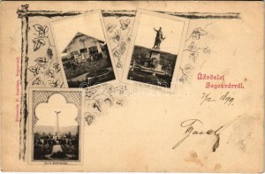 1899 (Vorläufer), Segesvár, Schässburg, Sighisoara; Városi és mezői Petőfi szobor, őrház. Petrovits F. kiadása / statue...