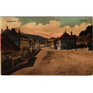 Segesvár, Schässburg, Sighisoara; Piac tér, városi vasútvonal építése. Vasúti levelezőlapárusítás 1280. / Marktplatz...