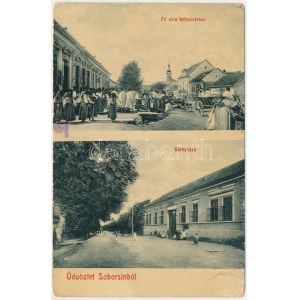 1912 Soborsin, Savarsin; Fő utca a heti vásárkor, piac, városháza. W.L. Bp. / hlavní ulice během týdenního trhu...