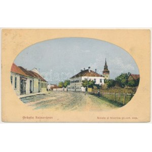 1916 Szászváros, Broos, Orastie; Scoala si biserica gr.-ort. rom. / Román ortodox iskola és templom ...