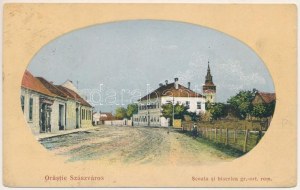 1916 Szászváros, Broos, Orastie; Scoala si biserica gr.-ort. rom. / Román ortodox iskola és templom ...
