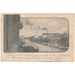 1901 Temesvár, Timisoara; Józsefváros, Bonnáz utca, háttérben a Józsefvárosi pályaudvar, vasútállomás...