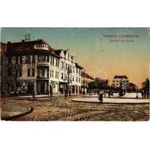 1918 Temesvár, Timisoara; Józsefváros, Scudier téri részlet, Krémer női divatáruház, Martin Pál üzlete...