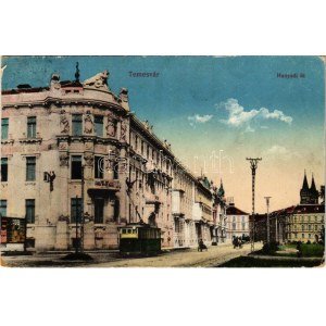 1917 Temesvár, Timisoara; Hunyadi út, villamos. Vasúti levelezőlapárusítás 285. sz. 1916. / vista stradale, tram ...