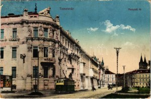 1917 Temesvár, Timisoara ; Hunyadi út, villamos. Vasúti levelezőlapárusítás 285. sz. 1916. / vue de la rue, tramway ...