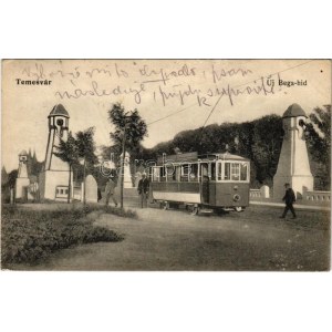 1916 Temesvár, Temešvár; Új Béga híd, villamos / new Bega river bridge, tram (EK)
