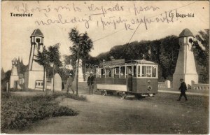 1916 Temesvár, Timisoara ; Új Béga híd, villamos / nouveau pont sur la rivière Bega, tram (EK)