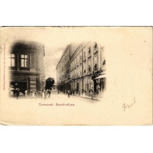 1901 Temesvár, Timisoara; Rezső utca, Wilhelm Mühle üzlete, villamos. Polatsek kiadása / Straßenansicht, Geschäfte, Straßenbahn ...