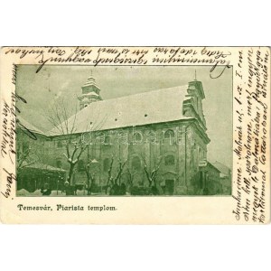 1912 Temesvár, Timisoara; Piarista templom télen / kostel v zimě (EK)
