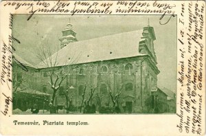1912 Temesvár, Timisoara; Piarista templom télen / kościół zimą (EK)