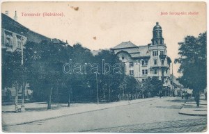 1913 Temesvár, Timisoara; Belváros, Jenő herceg tér, Általános hitelbank. Grün Károly kiadása / street view, square...