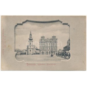 Temesvár, Timisoara; Gyárváros, Kossuth tér, Bruder Kohn üzlete. Polatsek kiadása / Stoff, Platz, Geschäft. Art Nouveau ...