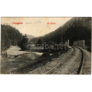 1909 Tusnádfürdő, Baile Tusnad ; Olt részlet, vasúti híd. Adler fényirda / railway bridge, riverside (fl...