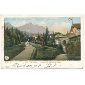 1904 Alsótátrafüred, Unter-Schmecks, Dolny Smokovec (Magas-Tátra, Vysoké Tatry); Fürdőház és Lomnici csúcs...