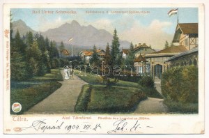 1904 Alsótátrafüred, Unter-Schmecks, Dolny Smokovec (Magas-Tátra, Vysoké Tatry); Fürdőház és Lomnici csúcs...