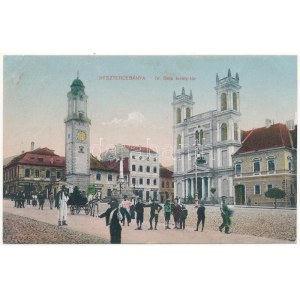 Besztercebánya, Banská Bystrica; IV. Béla király tér, Schäffer József, Ehrenwald Gyula üzlete / Platz, Geschäfte (EK...