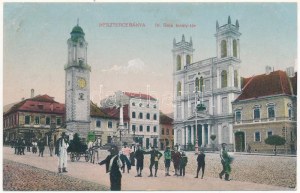 Besztercebánya, Banská Bystrica ; IV. Béla király tér, Schäffer József, Ehrenwald Gyula üzlete / square, shops (EK...