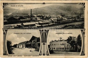 1912 Csaca, Csacza, Cadca, Caca; vasútállomás és környéke, vonat, Klappholz féle volt szálloda...