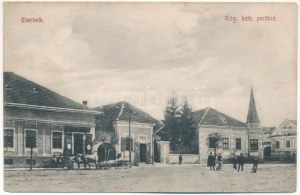 1911 Csetnek, Stítnik; Római katolikus parókia, üzletek. Csernok Rezső kiadása / Katholische Gemeinde, Geschäfte (fl...