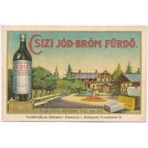 Csíz, Csízfürdő, Kúpele Cíz; Jód-bróm-fürdő és forrásvíz reklámlap / Iodine-bromine spa advertising card (non PC) (fl...