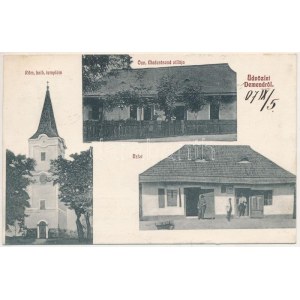 1907 Deménd, Demandice (Hont); Római katolikus templom, Özv. Madarászné villája, kastély, üzlet / kościół, zamek ...
