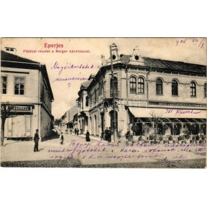 1905 Eperjes, Presov; Fő utca, Berger szálloda és kávéház, cukrász üzlet. Cattarino Sándor kiadása / Hauptstraße...