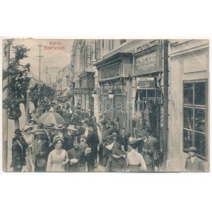 1913 Eperjes, Presov; Korzó, Atlasz, Jahoda J., Schwarz Adolf üzlete, drogéria. Divald Károly Fia kiadása / Straßenansicht...