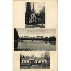 1936 Kálna, Garamkálna, Kalná nad Hronom; Garam folyó hídja, Kiskálna református temploma, Pély kastély / fiume Hron...