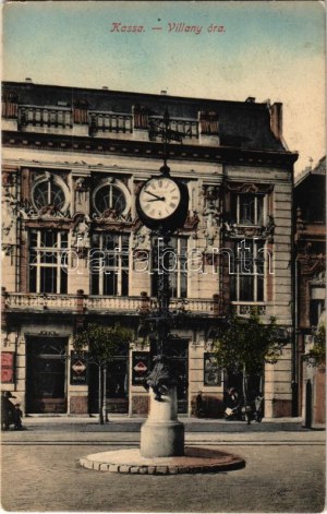 Kassa, Kosice; Villany óra, Kaszinó kávéház. Benczur Vilmos felvétele / orologio elettrico, caffè