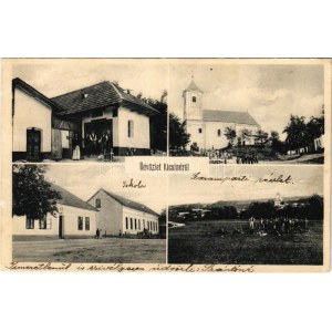 1932 Kicsind, Malá nad Hronom, Kicind; utcakép, üzlet, Római katolikus templom, Iskola, Garam parti részlet...