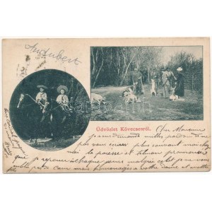 1904 Kövecses, Strkovec; úri gyerekek lovon, vadászat / děti na koních, lov (fl)