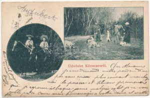 1904 Kövecses, Strkovec; úri gyerekek lovon, vadászat / bambini a cavallo, caccia (fl)