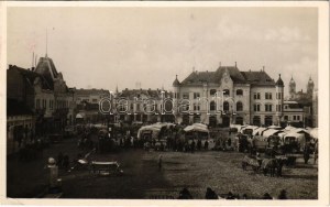 1938 Léva, Levice ; Fő tér, Üdvözöljük magyar testvéreinket ! bevonulás, piac, Singer, Ignác Trebitsch, Pál L., Vámos...