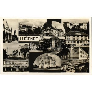 Losonc, Lucenec; mozaiklap zsinagógával / cartolina multi vista con sinagoga