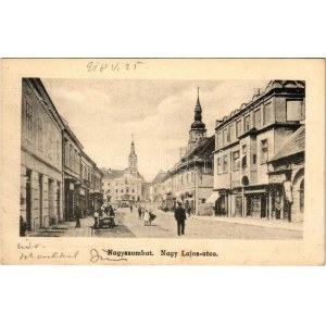 1918 Nagyszombat, Tyrnau, Trnava; Nagy Lajos utca, üzletek, piac / vista stradale, negozi, mercato (fl)