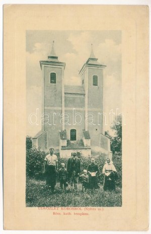 1915 Nyitrakoros, Koros, Krusovce; Római katolikus templom. W.L. Bp. 1910-13. 1307. / Kirche (EK)
