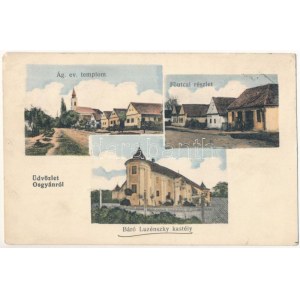 1917 Osgyán, Ozdany (Rimaszombat, Rimavská Sobota); Fő utca, Ágostai evangélikus templom, Báró Luzénszky kastély ...